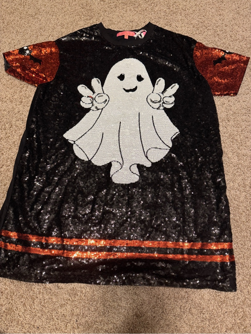 Simply Southern Sz Lg/XL Sequin Ghost Tee Dress - Black & Orange Costume
